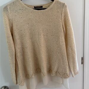 Sequinned Cream Sweater with Layered Hem